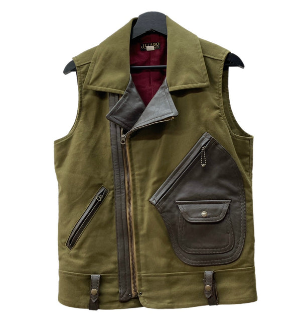 ジェラード JELADO Jackass Vest ジャッカス ベスト ライダース Dポケット コットングログラン ホースハイド サイズ 38 ベスト 無地 カーキ 104MT-1545