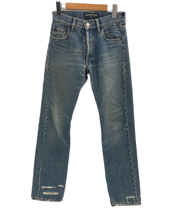 バレンシアガ BALENCIAGA ストレートレッグ ダメージジーンズ 486225 TSB06 デニム ブルー 28 101MB-735