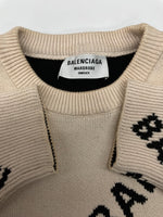 バレンシアガ BALENCIAGA LOGO SWEATER ロゴ セーター クルーネック スラッシュロゴ オーバーサイズ ニット 長袖 厚手 白 セーター 総柄 ホワイト XSサイズ 104MT-2294