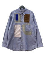 コッキ KHOKI 19AW PATCHWORK SHIRT パッチワーク シャツ 長袖 白 青 19aw-b-03 サイズ 2 長袖シャツ ストライプ ブルー 104MT-2087