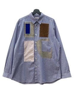 コッキ KHOKI 19AW PATCHWORK SHIRT パッチワーク シャツ 長袖 白 青 19aw-b-03 サイズ 2 長袖シャツ ストライプ ブルー 104MT-2087