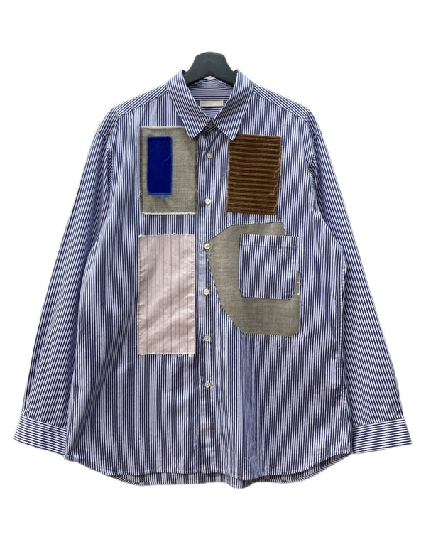 コッキ KHOKI 19AW PATCHWORK SHIRT パッチワーク シャツ 長袖 白 青 19aw-b-03 サイズ 2 長袖シャツ ストライプ ブルー 104MT-2087