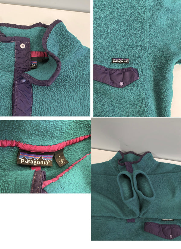 パタゴニア PATAGONIA 90's 90年代 SYNCHILLA シンチラ スナップT  フリース プルオーバー ®️入り エメラルドグリーン×パープル VINTAGE ヴィンテージ MADE IN USA アメリカ製  ジャケット グリーン Lサイズ 101MT-5232