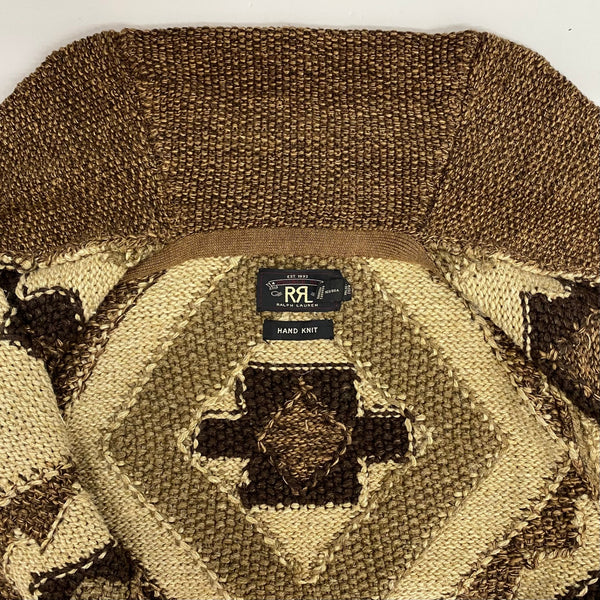 【曜日割引対象外】 ダブルアールエル RRL ハンドニット リネンブレンド ショールカラー カーディガン セーター ブラウン XSサイズ 201MT-4231 VB