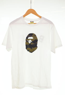 アベイシングエイプ A BATHING APE BAPE Tシャツ カットソー 半袖 ロゴ 迷彩 カモフラ柄  Tシャツ ホワイト Lサイズ 103MT-2999