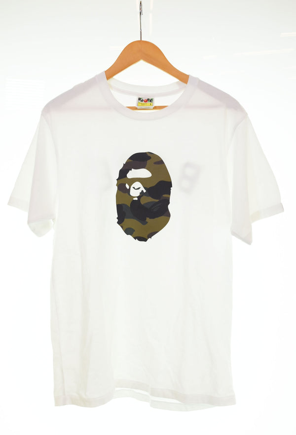 アベイシングエイプ A BATHING APE BAPE Tシャツ カットソー 半袖 ロゴ 迷彩 カモフラ柄  Tシャツ ホワイト Lサイズ 103MT-2999