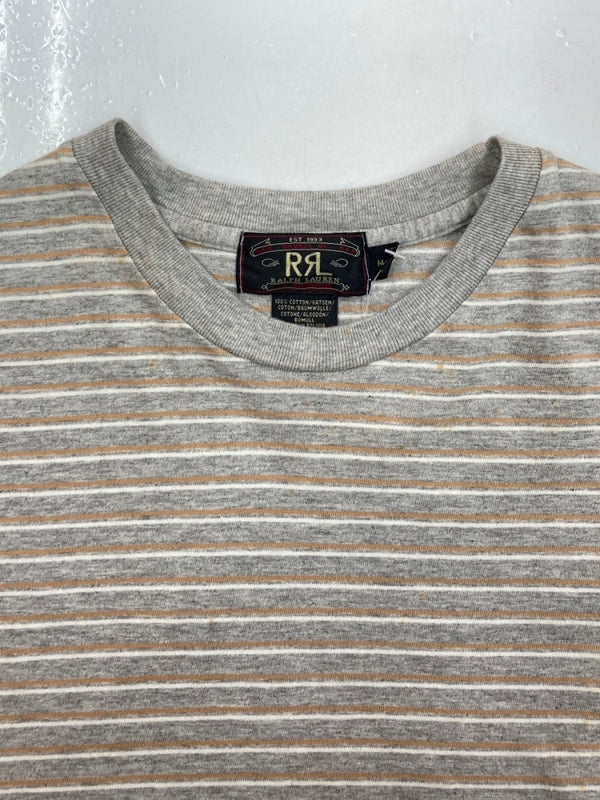 ダブルアールエル RRL 90s BORDER SS T-SHIRT ボーダー 半袖 Tシャツ クルーネック ストライプ 三ツ星タグ Ralph Lauren 灰 Tシャツ ライン グレー Mサイズ 104MT-1486