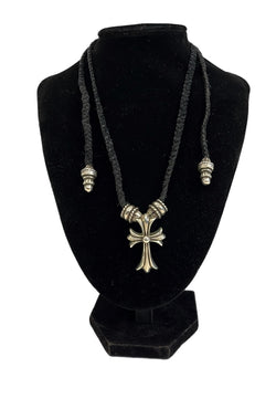 クロムハーツ CHROME HEARTS CH CRS SML クリンプトCHクロスペンダント スモール レザーブレイドネックレス  メンズジュエリー・アクセサリー ネックレス・ペンダント シルバー 101G-206