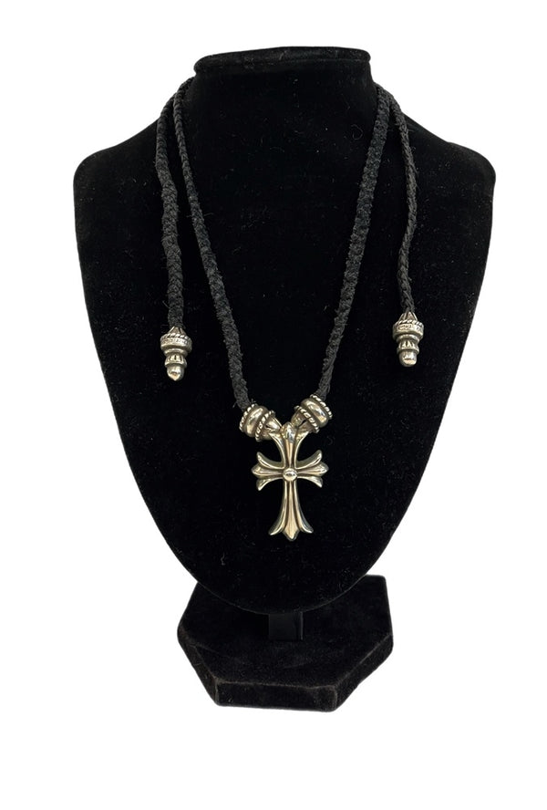 クロムハーツ CHROME HEARTS CH CRS SML クリンプトCHクロスペンダント スモール レザーブレイドネックレス  メンズジュエリー・アクセサリー ネックレス・ペンダント シルバー 101G-206