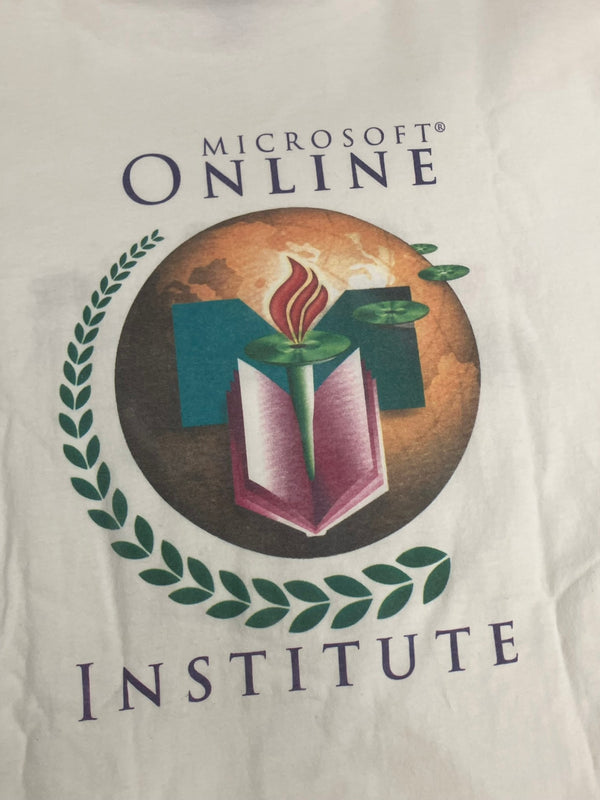 ヴィンテージ vintage 90's 90年代 JERZEES MICROSOFT ONLINE INSTITUTE A NEW  KIND OF SCHOOL マイクロソフト 企業物 MADE IN USA アメリカ製 Tシャツ ホワイト Lサイズ 101MT-4333