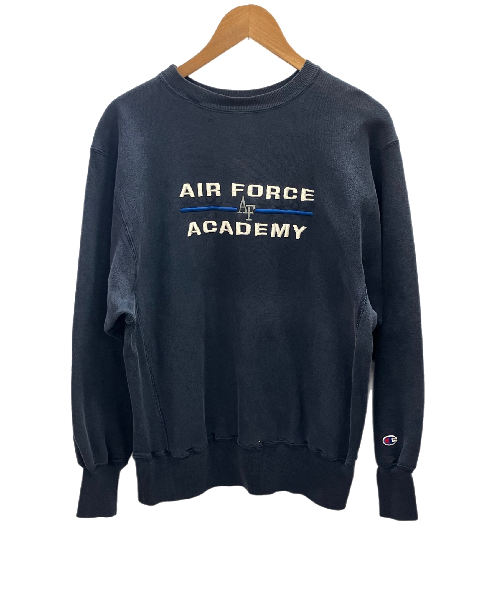 チャンピオン Champion 90s 90's 90年代 刺繍タグ REVERSE WEAVE リバースウィーブ AIR FORCE ACADEMY  空軍士官学校 ミリタリー スウェット ネイビー Lサイズ 101MT-2938 | 古着通販のドンドンサガール