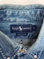 ラルフローレン RalphLauren 90s POLO BEAR DENIM SHIRT ポロ ベア デニム シャツ ボタンダウン 胸ポケット 刺繍 長袖 青 長袖シャツ ロゴ ブルー Lサイズ 104MT-2307