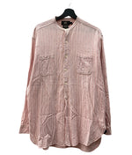 ダブルアールエル RRL 90s 三ツ星タグ バンドカラー ノーカラー マチ付き  グランパシャツ リネン混 長袖シャツ ストライプ ピンク Lサイズ 104MT-2060