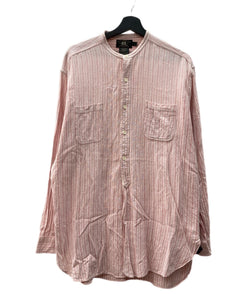 ダブルアールエル RRL 90s 三ツ星タグ バンドカラー ノーカラー マチ付き  グランパシャツ リネン混 長袖シャツ ストライプ ピンク Lサイズ 104MT-2060