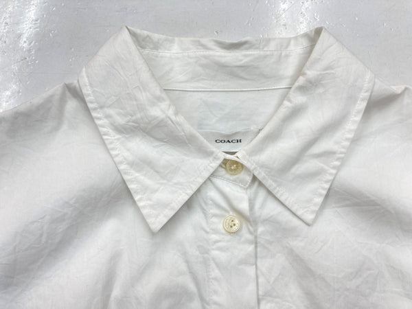 コーチ COACH リンクル ボタン ダウン ドレス WRINKLE BUTTON DOWN DRESS 半袖 シャツ SHIRT ウエストマーク WHITE 白 CG064 ワンピース ホワイト Mサイズ 104LT-166