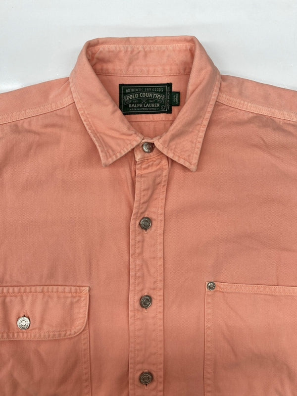 ラルフローレン RalphLauren POLO COUNTRY 90s WORK SHIRT ワーク シャツ タックボタン デニム 長袖 長袖シャツ 無地 ピンク Lサイズ 104MT-2267