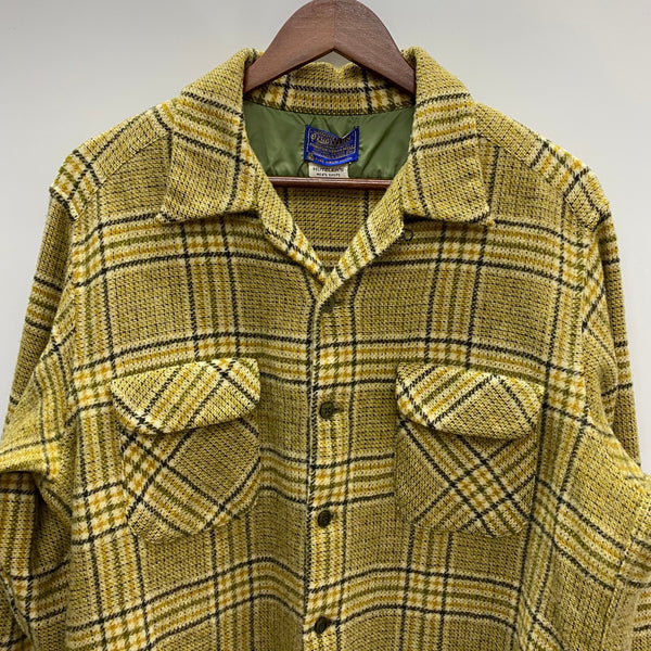 【曜日割引対象外】 ペンドルトン PENDLETON 60's Wool Open Collar Shirt 開襟 チェック 長袖シャツ 黄色 XLサイズ 201MT-3720 VB