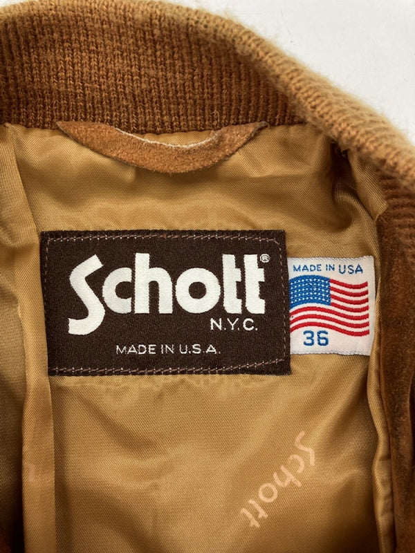 ショット SCHOTT SUEDE JACKET スエード ジャケット アウター ブルゾン TALONジップ USA製 茶 327 36 ジャケット 無地 ブラウン 104MT-899