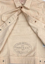 ダブルアールエル RRL DENIM WORK JACKET デニム ワーク ジャケット 錆 リペア加工 Gジャン Ralph Lauren 薄茶 ジャケット 無地 ベージュ Mサイズ 104MT-1378