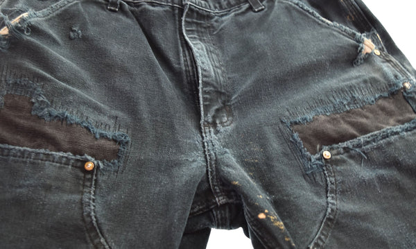 カーハート CarHartt ダブルニー ダメージ ワークパンツ クラッシュ リペア カットオフ パンツ 黒 デニム ブラック 103MB-480