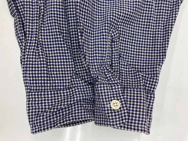 ダブルアールエル RRL 90s 三ツ星タグ SHIRT ステンカラー オープンカラー 開襟 フロントボタン ヴィンテージ VINTAGE ラルフローレン RALPH LAUREN ギンガムチェック コットン シンガポール製 BLUE 青 長袖シャツ 総柄 ブルー Mサイズ 104MT-1972
