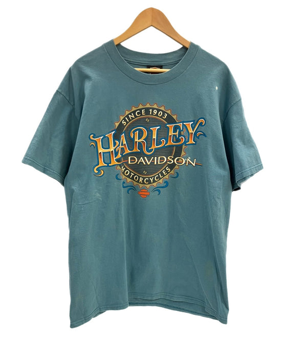 ハーレーダビッドソン Harley-Davidson 90’s  90年代 バーアンドシールドロゴ モーターサイクル  両面プリント MADE IN USA アメリカ製 VINTAGE ヴィンテージ  Tシャツ グリーン Lサイズ 101MT-4590