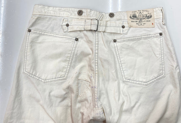 ラルフローレン RalphLauren ペンキデニム ホワイトデニム ドーナツボタン サスペンダーボタン シンチバック  デニム ホワイト サイズ 32/30 104MB-363