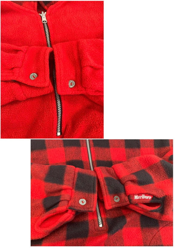 US US古着 90's 90s 90年代 marlboro reversible fleece マルボロ リバーシブル 両面 ハーフジップ フリース ロゴ チェック タバコ 企業 vintage ジャケット レッド Lサイズ 101MT-3628