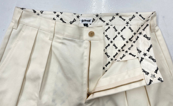 ショット SCHOTT TC DOUBLE PLEATED SHORTS  TC ダブル プリ―ツ ショーツ 生成り 無地 3126039 ハーフパンツ ベージュ XLサイズ 104MB-272