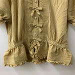 カネコイサオ kaneko isao ワンダフルワールド リボン ブラウス フリル パールボタン 半袖シャツ ベージュ 201LT-435