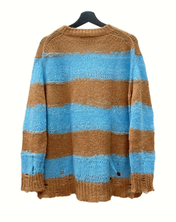 アクネストゥディオズ Acne Studios 21AW DAMAGE BORDER CREWNECK NECK ダメージ ボーダー クルーネック ニット 加工 茶 青 FN-WN-KNIT000347 セーター ボーダー ブラウン XSサイズ 104MT-951