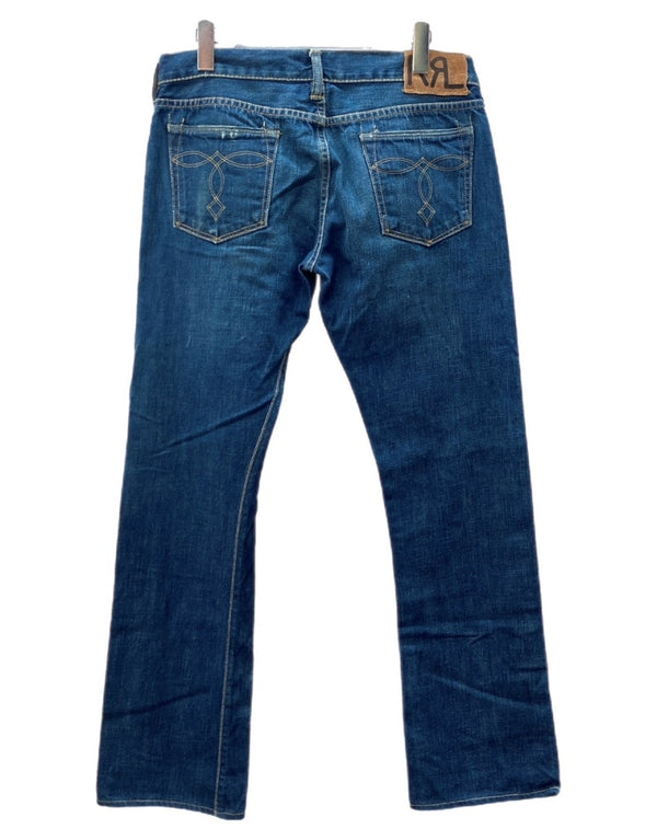 ダブルアールエル RRL DENIM PANTS デニム パンツ ボタンフライ ジーパン ジーンズ USA製 Ralph Lauren インディゴ 青 ロゴ デニム ブルー 29/34 104MB-237