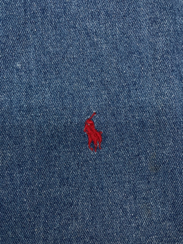 ラルフローレン RalphLauren POLO COUNTRY 90s BUTTONDOWN DENIM SHIRT ボタンダウン デニム シャツ ワーク 長袖 インディゴ 青 長袖シャツ ロゴ ブルー Lサイズ 104MT-2266