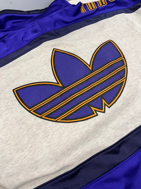 アディダス adidas 90s 90年代 デサント製 トレフォイルビッグロゴ ヴィンテージ vintage プルオーバー モックネック スウェット ブルー Lサイズ 101MT-4518