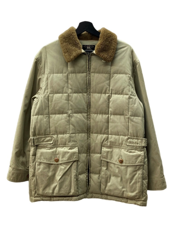 ダブルアールエル RRL QUILTING DOWN Jacket キルティング ダウン ジャケット 襟ボア ジップアップ 三ツ星タグ USA製 Ralph Lauren 薄茶 C-TK1247 ジャケット 無地 ベージュ Sサイズ 104MT-1374