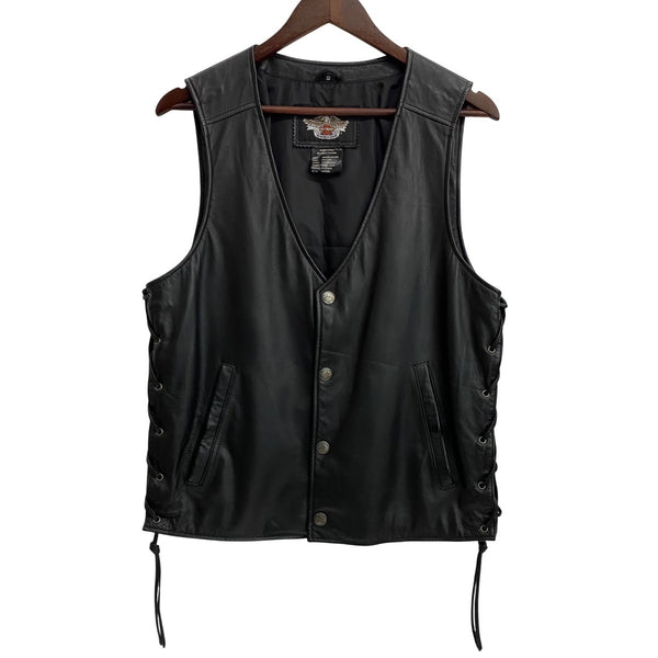 【曜日割引対象外】 ハーレーダビッドソン HARLEY DAVIDSON レザーベスト ベスト ブラック Sサイズ 201MT-3960 VB