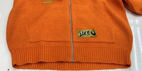 アベイシングエイプ A BATHING APE MOONFACE LOGO ZIP-UP KNIT HOODIE ムーンフェイス ジップアップ ニット フーディ 橙 セーター ロゴ オレンジ Mサイズ 104MT-2171