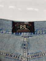 ダブルアールエル RRL 90s DENIM PANTS デニム パンツ ボタンフライ ジーパン ジーンズ USA製 三ツ星タグ Ralph Lauren インディゴ 青 ロゴ デニム ブルー 32×34 104MB-351