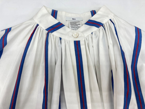 ソブ Sov.(DOUBLE STANDARD CLOTHING) ダブルスタンダードクロージング シャツワンピース マキシ丈 ボーダー バントカラー ギャザー タグ付き WHITE 白 ワンピース ストライプ ホワイト SIZE36 104LT-201