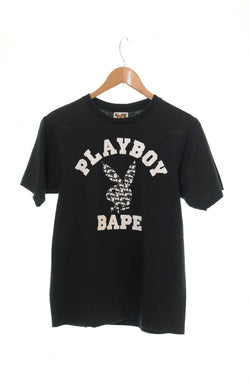 アベイシングエイプ A BATHING APE PLAYBOY プレイボーイ ロゴプリント 半袖Tシャツ 黒 Tシャツ プリント ブラック Sサイズ 103MT-556