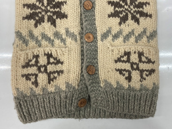カナタ KANATA COWICHAN KNIT VEST カウチン ニット ベスト ノルディック柄 ボタン 厚手 白 灰 ベスト 総柄 グレー 104MT-2292