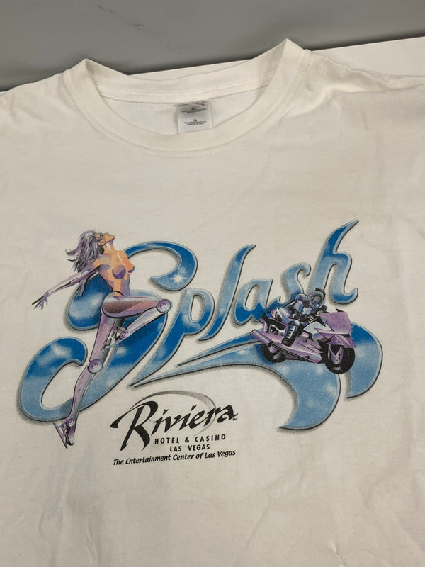 ヴィンテージ vintage 90's 90年代  Splash Riviera HOTEL & CASINO ピンナップガール 企業モノ カジノ プロモーション アートT XL Tシャツ ホワイト LLサイズ 101MT-5065