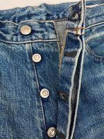 ハイク HYKE DENIM BARREL LEG JEANS デニム バレル レッグ ジーンズ ジーパン ウォッシュ加工 ボタンフライ パンツ インディゴ 青 無地 デニム ブルー サイズ2 104MB-395