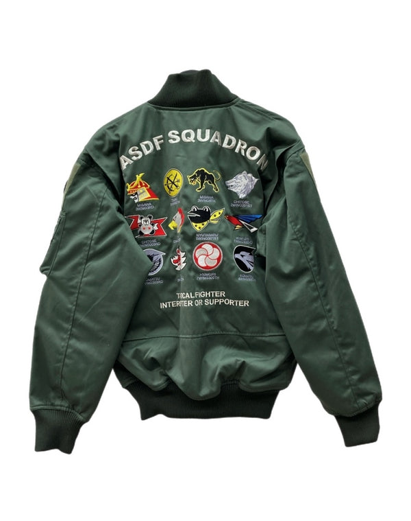 ミリタリー Military REVERSIBLE FLIGHT JACKET リバーシブル フライト ジャケット MA-1 JASDF SQUADRON PX品 ブルーインパルス 緑 サイズ 1 ジャケット 総柄 カーキ 104MT-1764