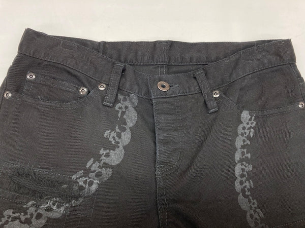 ヒステリックス HYSTERICS ローライズ ローウエスト ストレートパンツ ダメージ レース ドクロサークル 骸骨 Y2K 平成 日本製 BLACK 黒 3AP-4332 デニム スカル ブラック Sサイズ 104LB-52