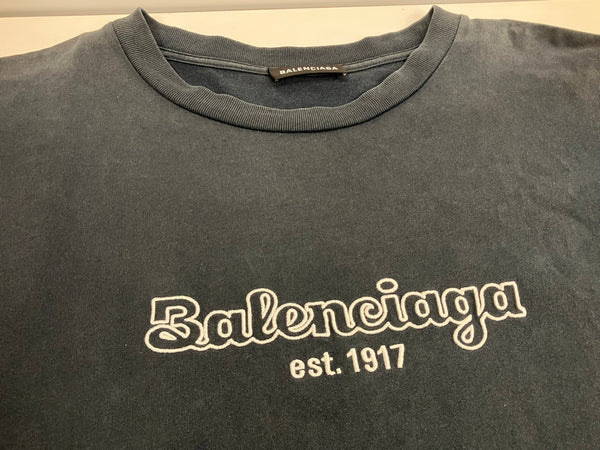 バレンシアガ BALENCIAGA 20SS DEMNA GVASALIA デムナ ヴァザリアest.1917 ロゴ 刺繍 JP57 2019 001 49 Tシャツ ブラック Lサイズ 101MT-4748