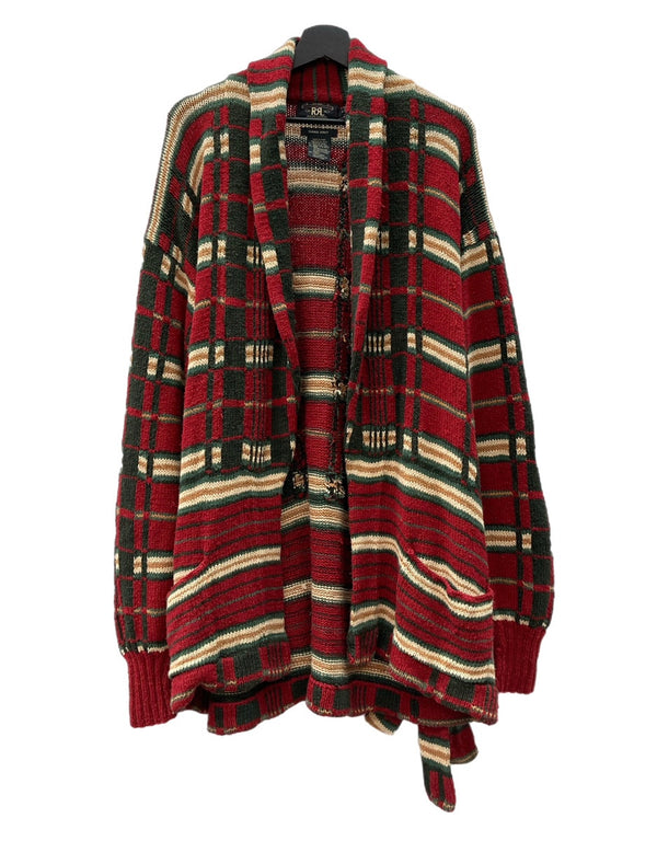 ダブルアールエル RRL 90s 90年代 三ツ星タグ HAND KNIT ハンドニット ガウン  コート チェック マルチカラー XLサイズ 104MT-2129