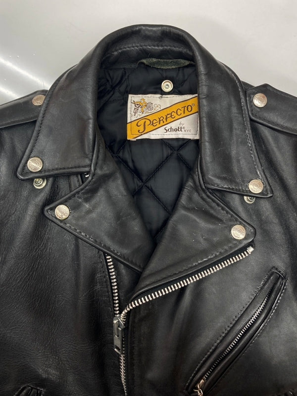 ショット SCHOTT Perfecto LEATHER JACKET レザー ジャケット ダブル ライダース バイカー アウトドア USA製 アウター 黒 サイズ 34 ジャケット 無地 ブラック 104MT-1692