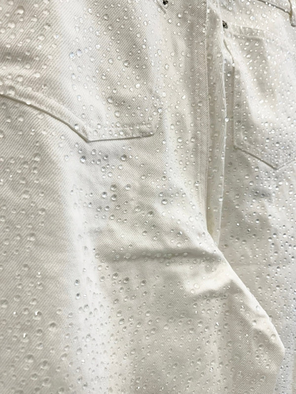 エイミーイストワール EIMY ISTOIRE drop pattern デニムパンツ ドロップパターン ラインストーン ビジュー ハイウエスト ワイド ホワイトデニム デニム ホワイト Mサイズ 101LB-31