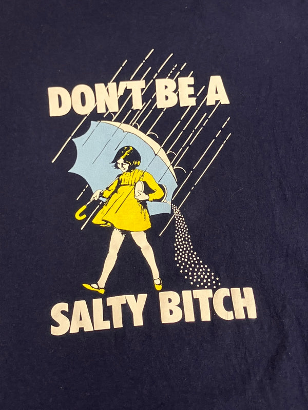 US US古着 00’s DELTA Morton salt パロディ DON'T BE SALTY BITCH 企業物 XL Tシャツ ネイビー LLサイズ 101MT-4301
